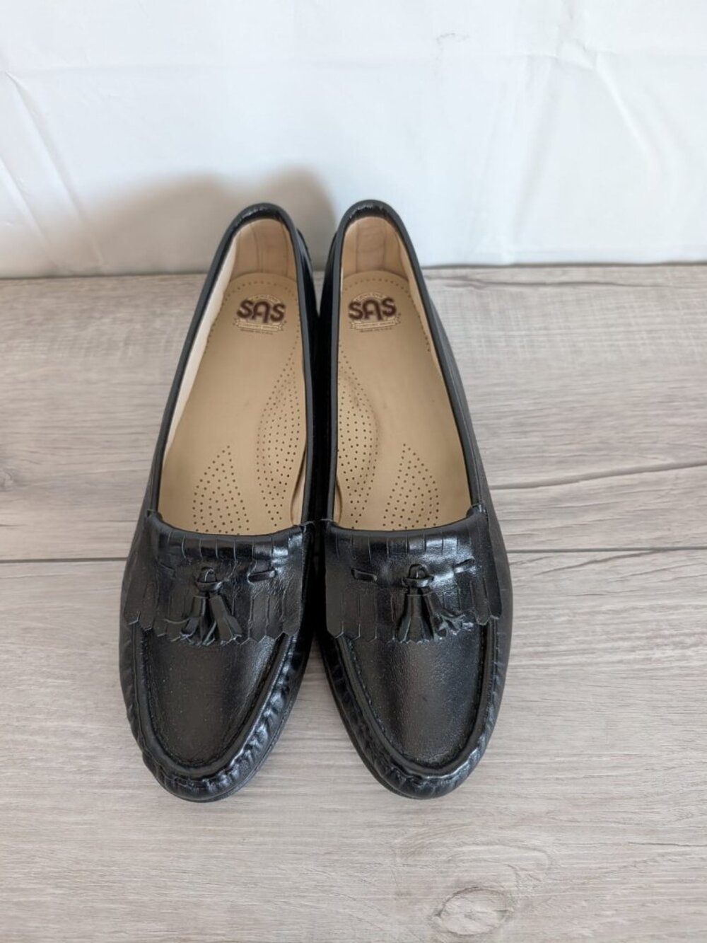 SAS Softie Comfort Shoes Loafers Kiltie Tassel Flats Black Leather Womens Sz 8.5